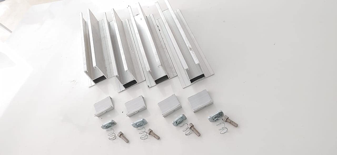 Solar Panel Mounting Structure Set for Solar Panel Upto 550Wp (4 Channel, 4 End Clamps, 4 Spring Nut M8)