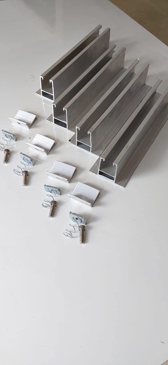 Solar Panel Mounting Structure Set for Solar Panel Upto 550Wp (4 Channel, 4 End Clamps, 4 Spring Nut M8)