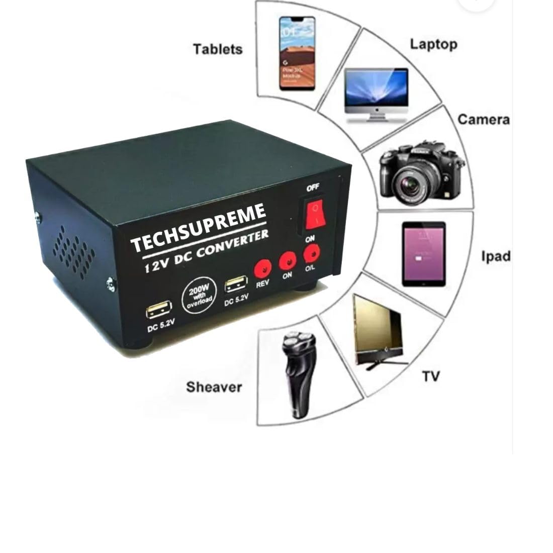 TechSupreme Mini Inverter 12 Volt 200 Watt Solar/DC to AC Converter with Mobile Charging USB Output (12V DC Power to 220V AC) Solar Converter 200w Output