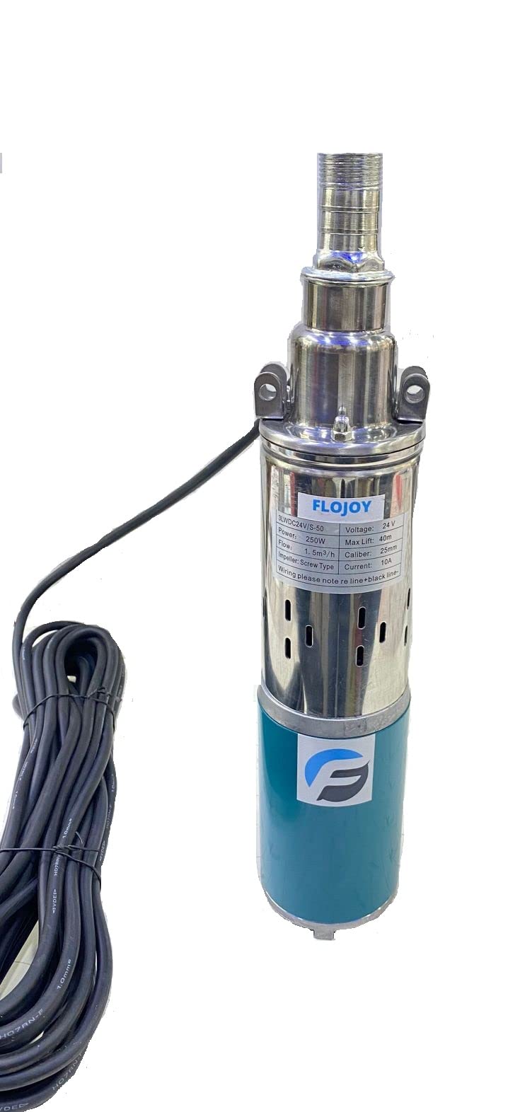 FLOJOY Asian Pumps Dc 24V Screw Submersible Solar Water Pump 120-130 Feet Panel Or Battery Operated Openwel/Borewell,Farm,Agriculture,Irrigation & Garden Home Pipe Size 1Inch 250W 1000-1500Lph