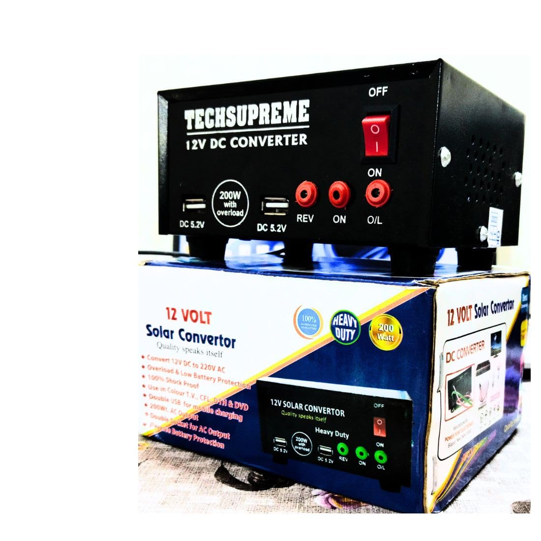 TechSupreme Mini Inverter 12 Volt 200 Watt Solar/DC to AC Converter with Mobile Charging USB Output (12V DC Power to 220V AC) Solar Converter 200w Output