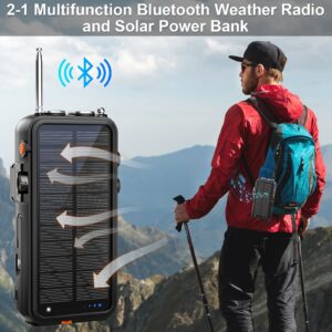 Emergency Radio&22000mAh Solar Power Bank, FM NOAA Weather Radio, Portable Hand Crank Bluetooth Radio, 20W Fast Charge Wireless Phone Charger, SOS Flashlight for Emergency/Home