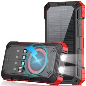 LRSA Solar Power Bank, 20000mAh, 33W Fast Charging, Wireless Charger with Flashlight, for Camping and Travel, (Red)