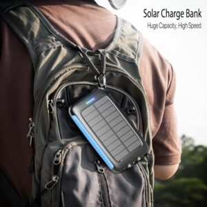 Nuynix Solar Charger, 20000mAh Portable Solar Power Bank - IPX5 Waterproof with Built-in Solar Panel and LED Flashlight, Solar Phone Charger