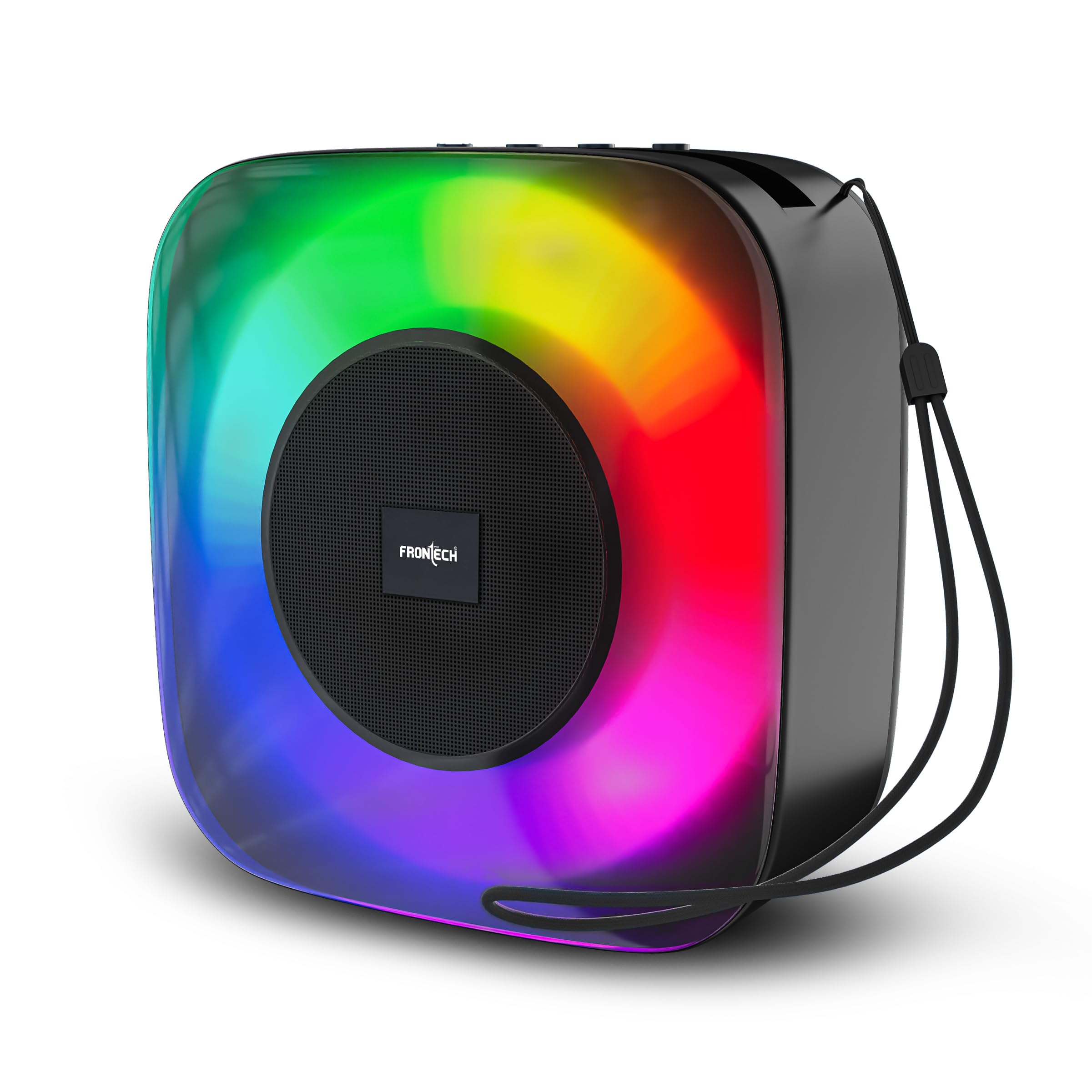 15W Portable Wireless Multimedia Speaker with Bluetooth 5.3, FM, USB, TF Card, Mobile Holder, RGB LED Lights, 6 Hrs Playback, 1000mAh Battery, 1 Year Warranty (SW-0273BLK)
